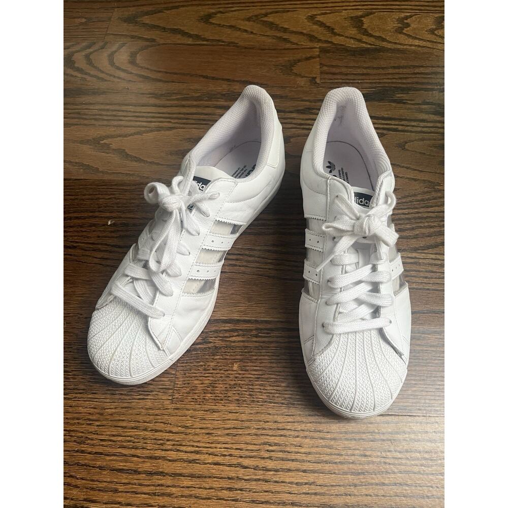Adidas Superstar Shell Toe White Transparent 3 Stripe MENS size 10.5 sneakers
